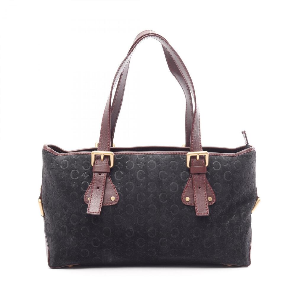 Celine C Macadam Handbag Suede Leather Black Burgundy Red